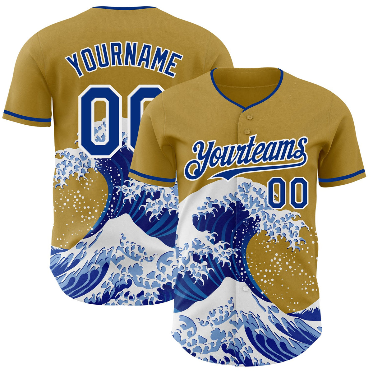 Custom Old Gold Royal-White Japanese Wave Authentic Baseball Jersey