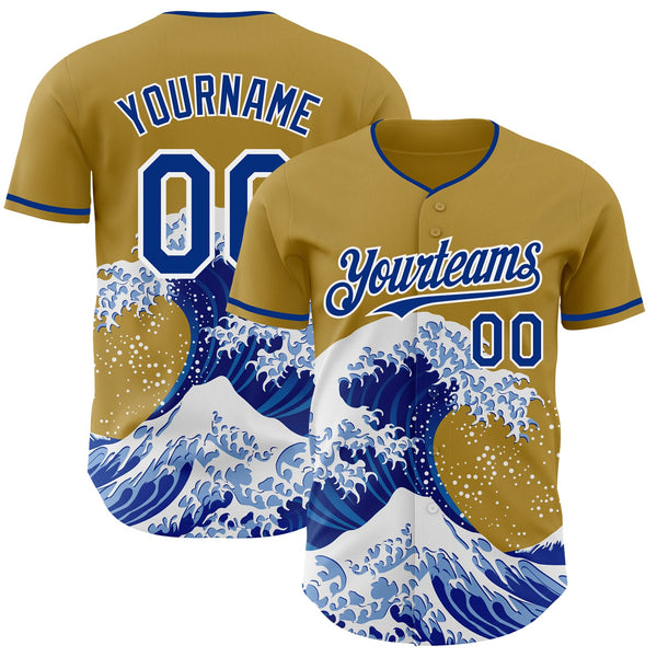Custom Old Gold Royal-White Japanese Wave Authentic Baseball Jersey