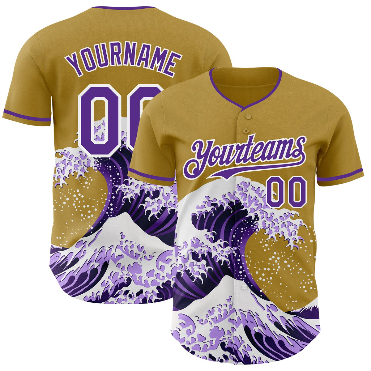 Custom Old Gold Purple-White Japanese Wave Authentic Baseball Jersey