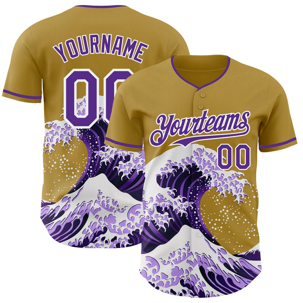Custom Old Gold Purple-White Japanese Wave Authentic Baseball Jersey