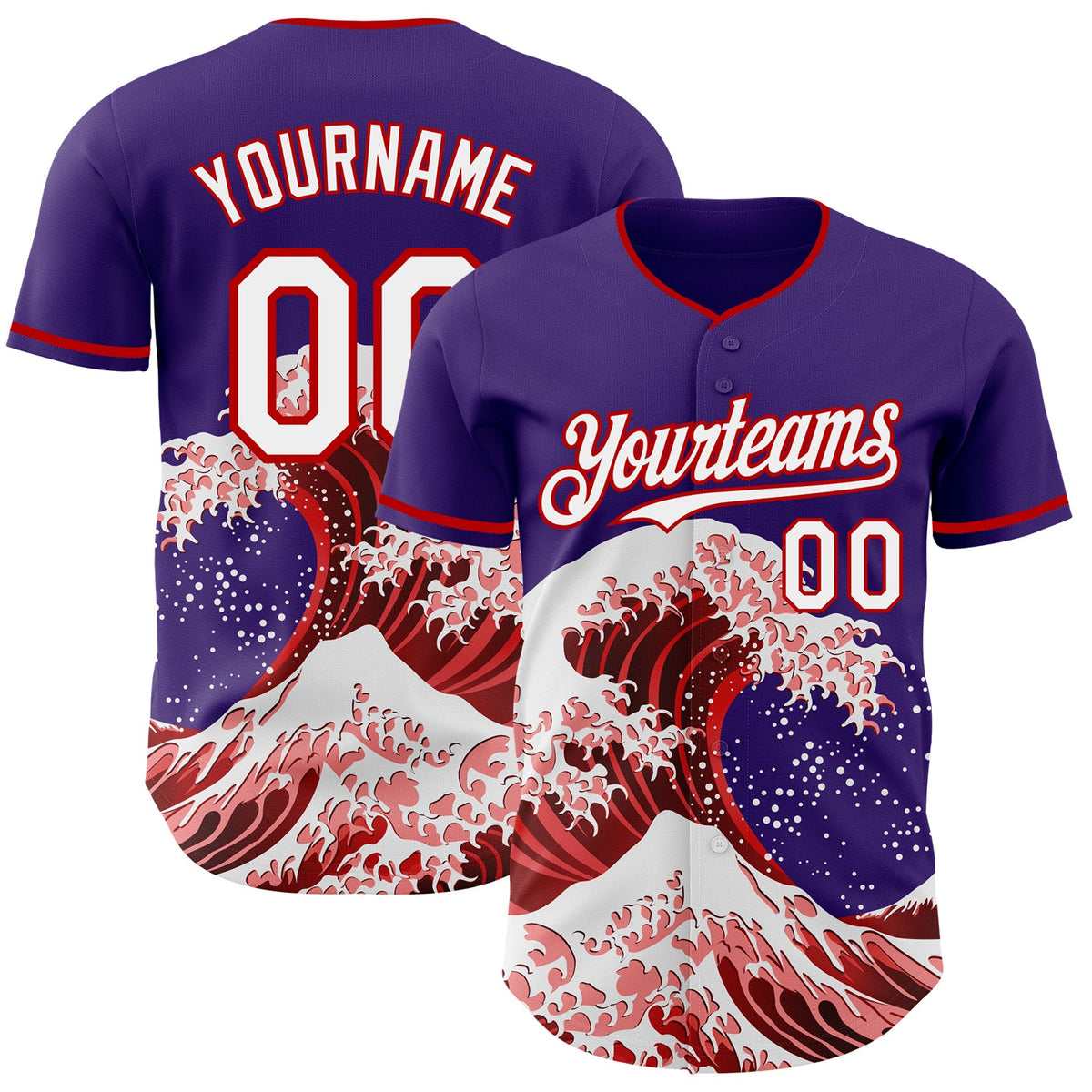 Custom Purple White-Red Japanese Wave Authentic Baseball Jersey