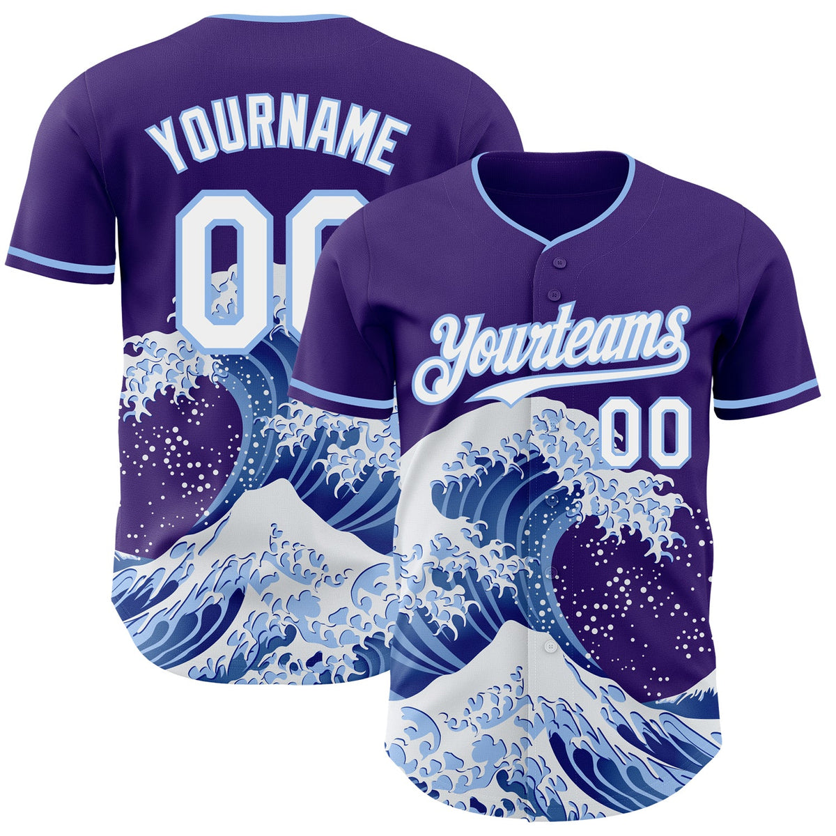 Custom Purple White-Light Blue Japanese Wave Authentic Baseball Jersey
