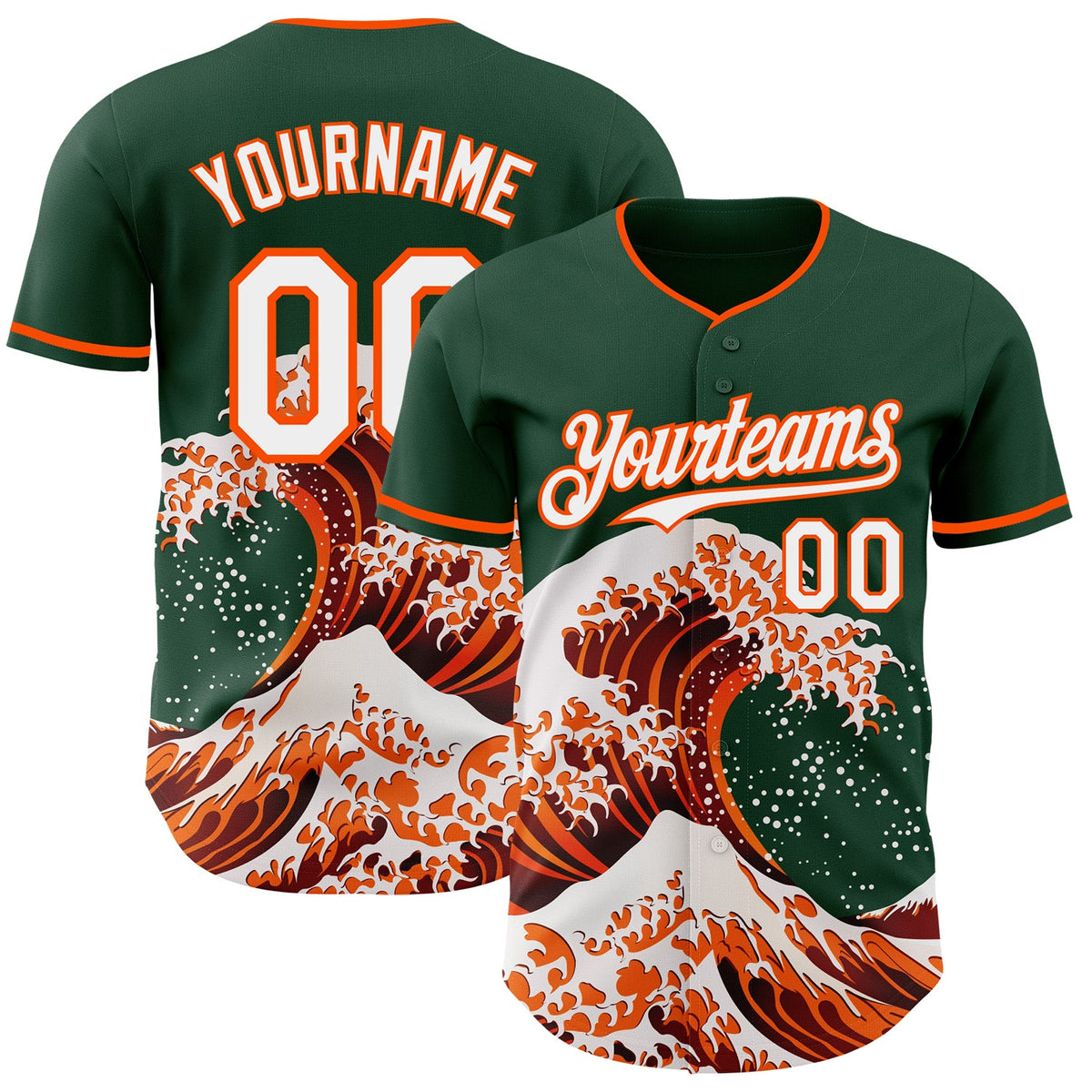 Custom Green White-Orange Japanese Wave Authentic Baseball Jersey