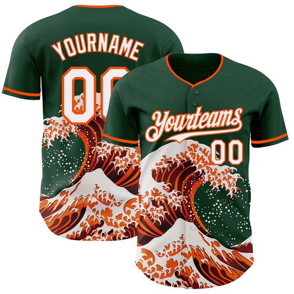 Custom Green White-Orange Japanese Wave Authentic Baseball Jersey