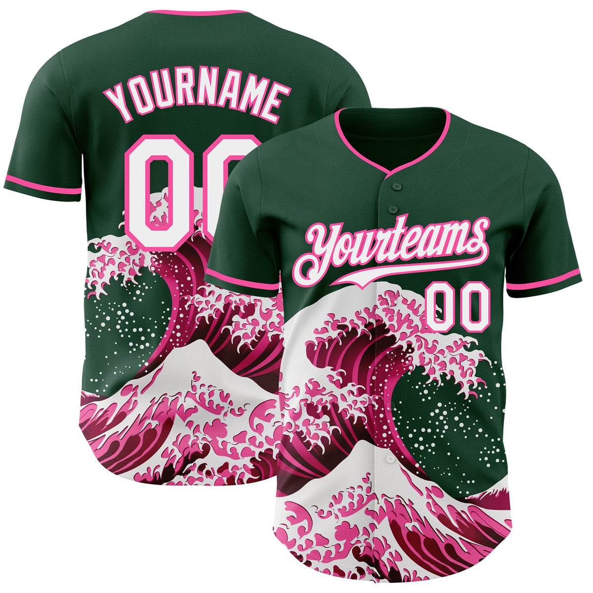 Custom Green White-Pink Japanese Wave Authentic Baseball Jersey