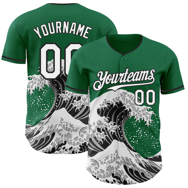 Custom Kelly Green White-Black Japanese Wave Authentic Baseball Jersey