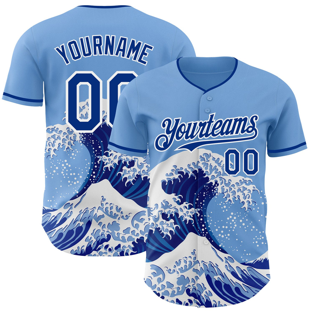 Custom Light Blue Royal-White Japanese Wave Authentic Baseball Jersey