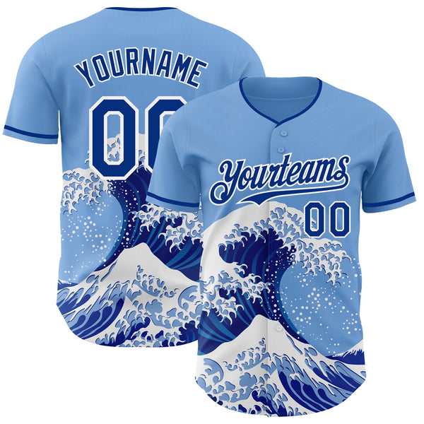 Custom Light Blue Royal-White Japanese Wave Authentic Baseball Jersey