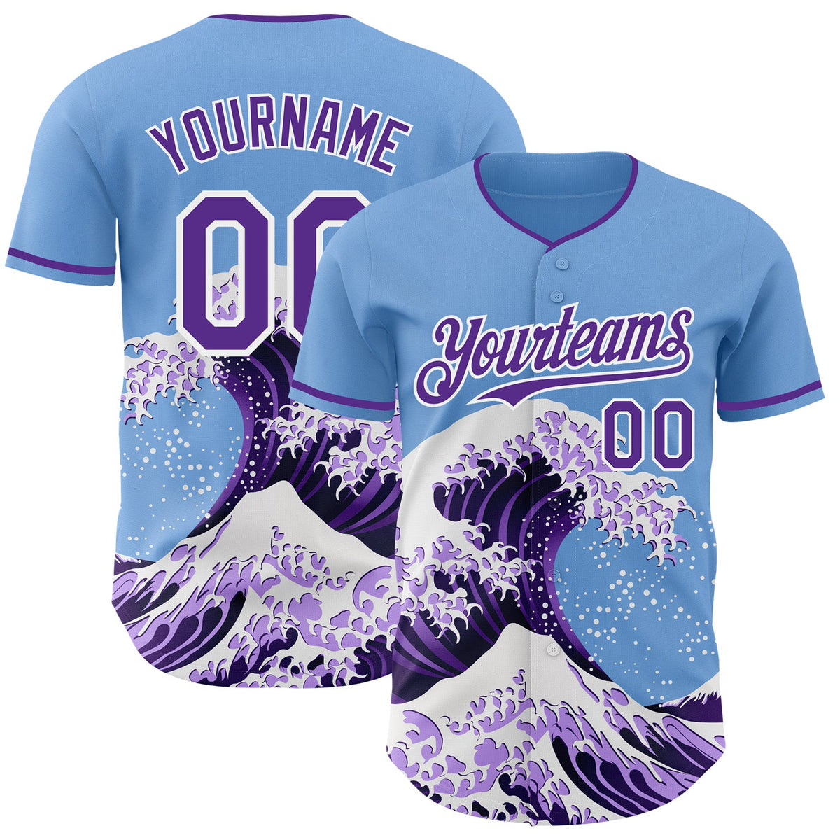 Custom Light Blue Purple-White Japanese Wave Authentic Baseball Jersey