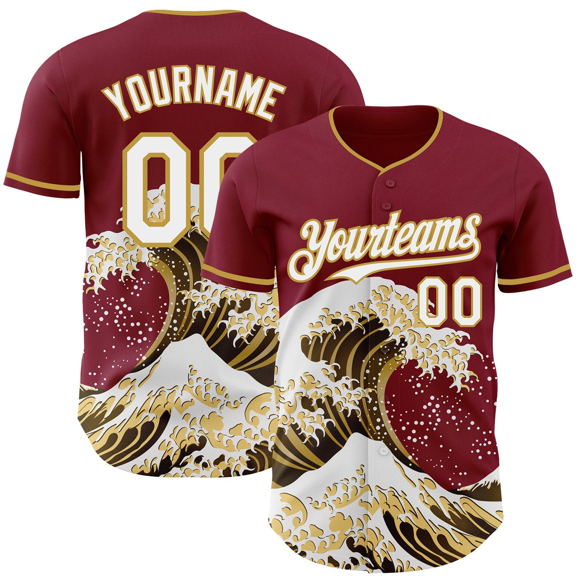 Custom Crimson White-Old Gold Japanese Wave Authentic Baseball Jersey