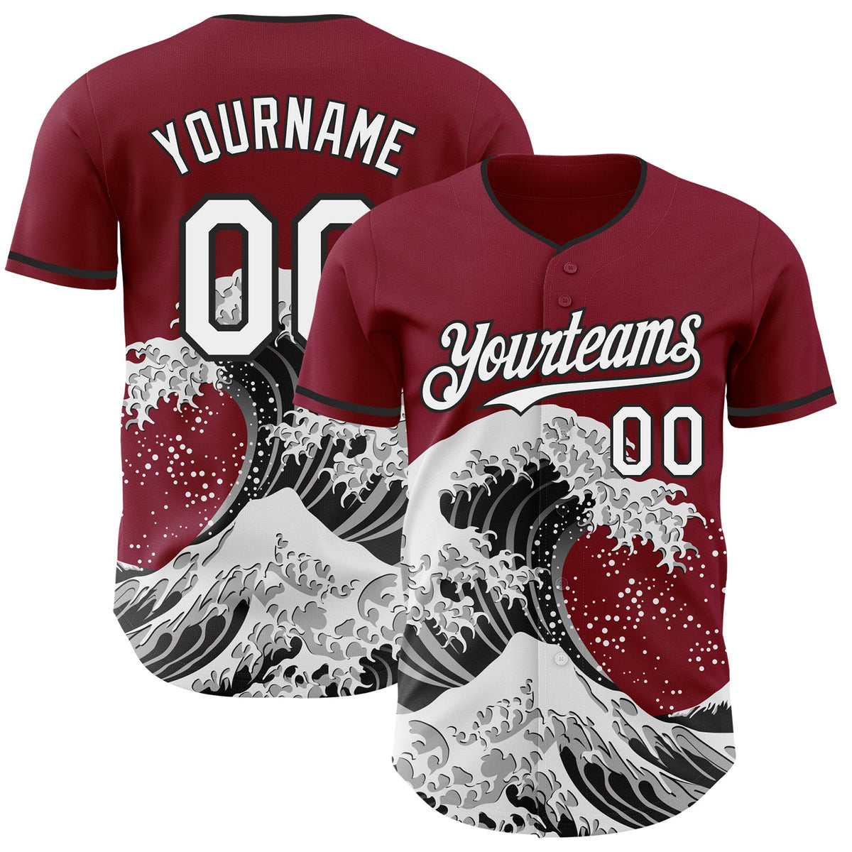 Custom Crimson White-Black Japanese Wave Authentic Baseball Jersey