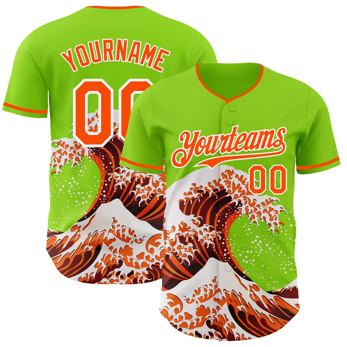 Custom Neon Green Orange-White Japanese Wave Authentic Baseball Jersey
