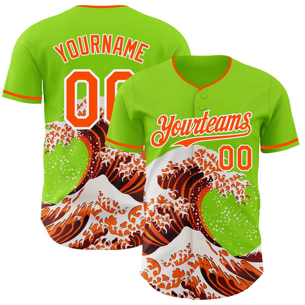 Custom Neon Green Orange-White Japanese Wave Authentic Baseball Jersey