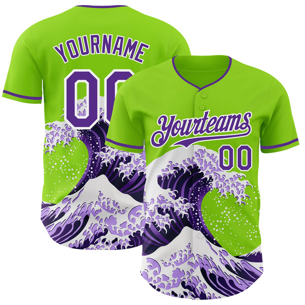 Custom Neon Green Purple-White Japanese Wave Authentic Baseball Jersey