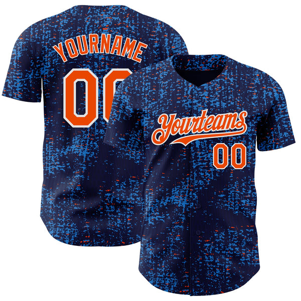 Custom Navy Orange Blue-White France Style Authentic Baseball Jersey