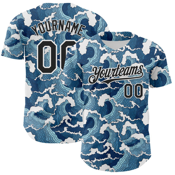 Custom Blue Black-White Japan Style Authentic Baseball Jersey