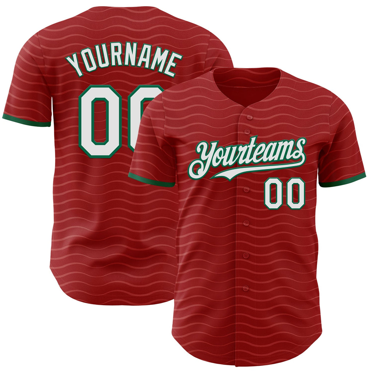 Custom Red White-Kelly Green Portugal Style Authentic Baseball Jersey