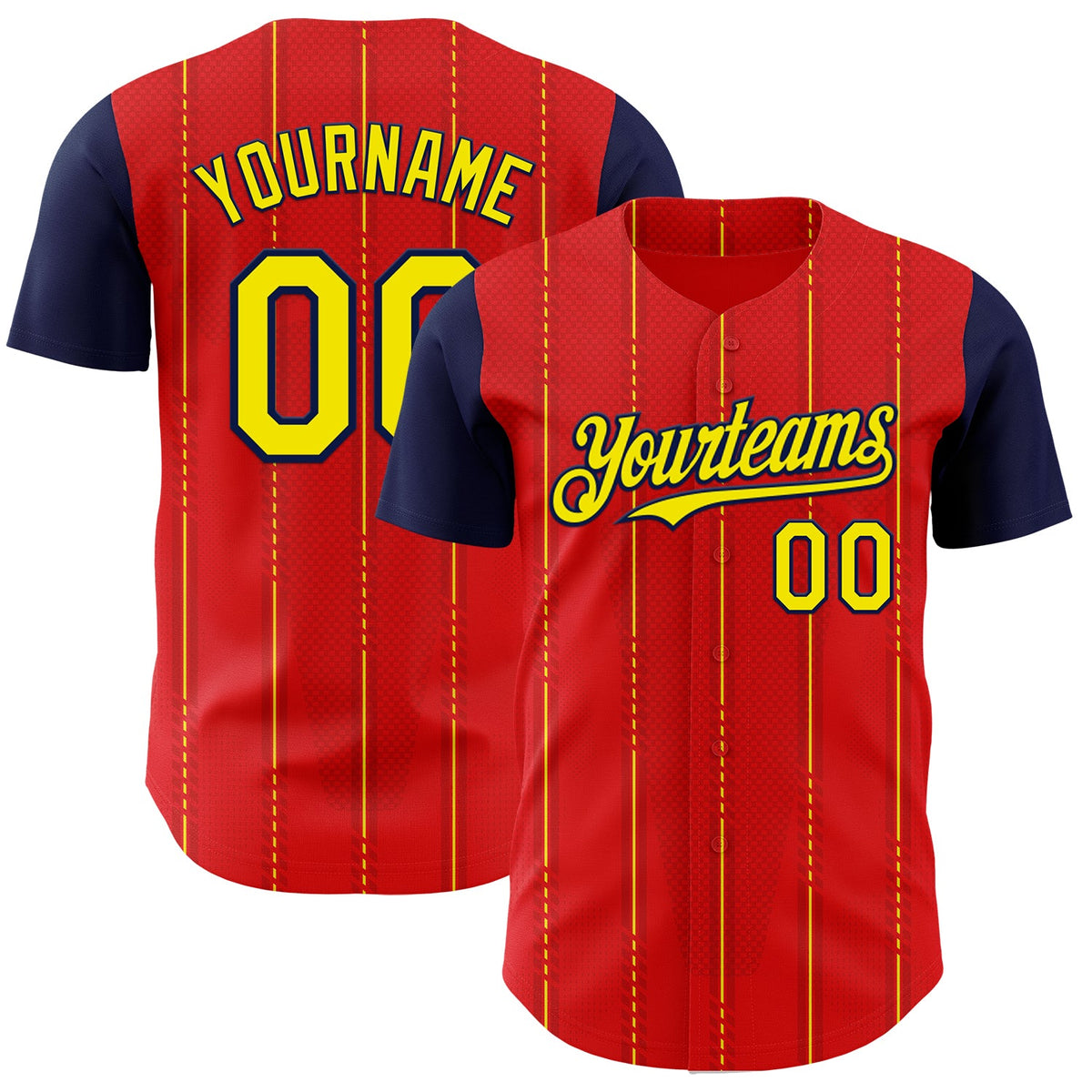 Custom Red Light Yellow-Navy Spain Style Authentic Baseball Jersey