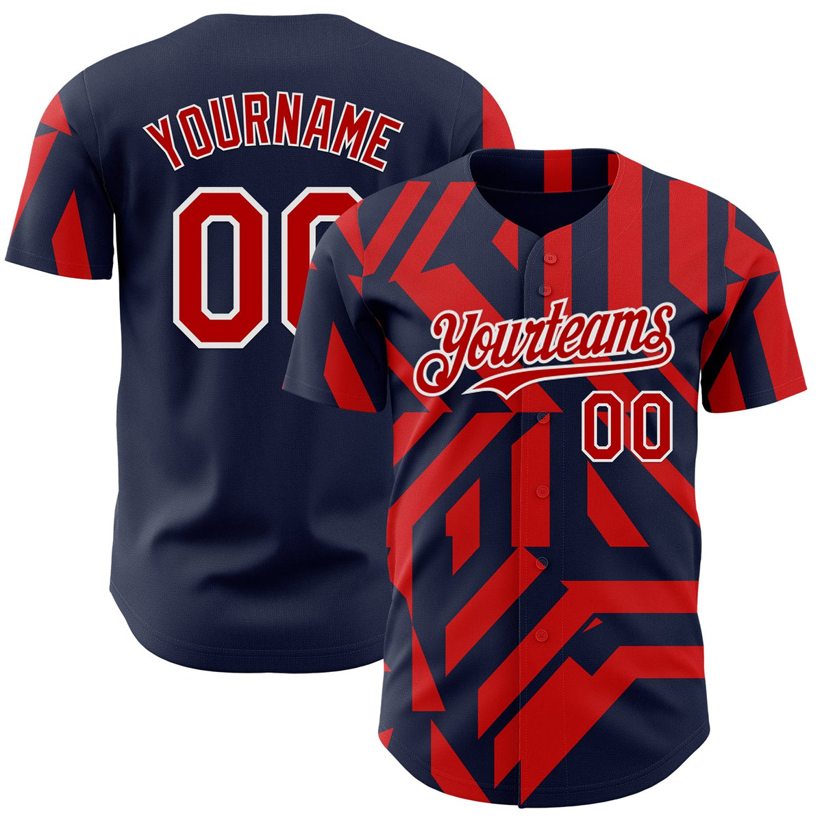 Custom Navy Red-White USA Style Authentic Baseball Jersey