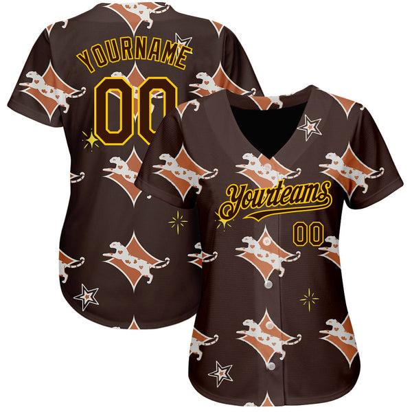 Custom Brown Yellow 3D Pattern Design Leopard Authentic Baseball Jersey alternate