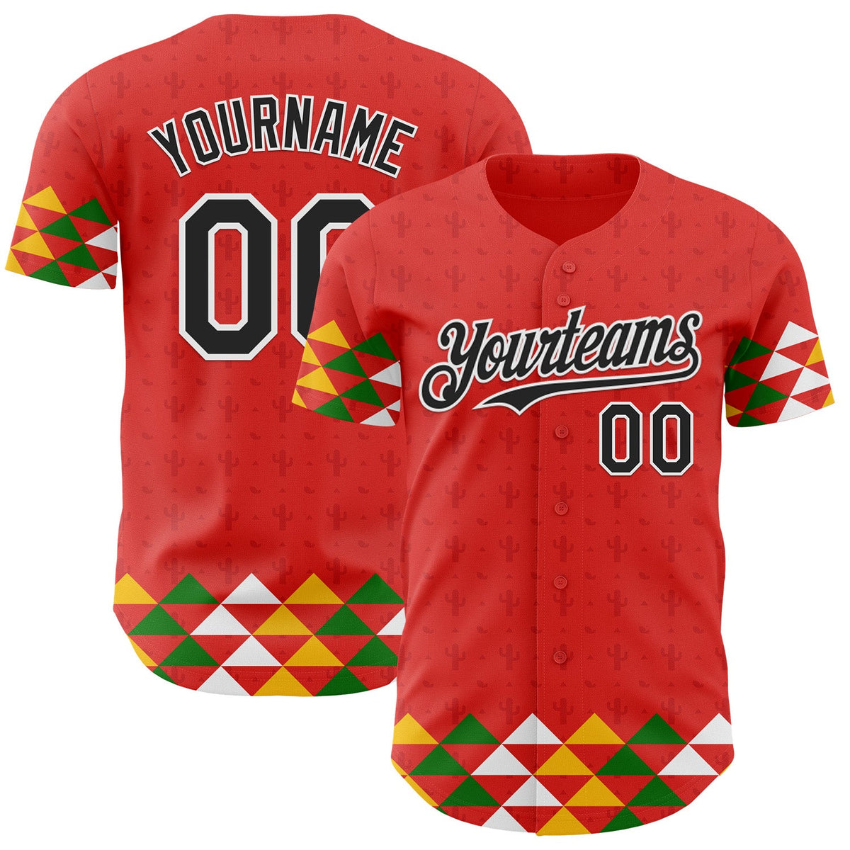 Custom Red Black-White Cinco de Mayo Fiesta Cactus Authentic Baseball Jersey