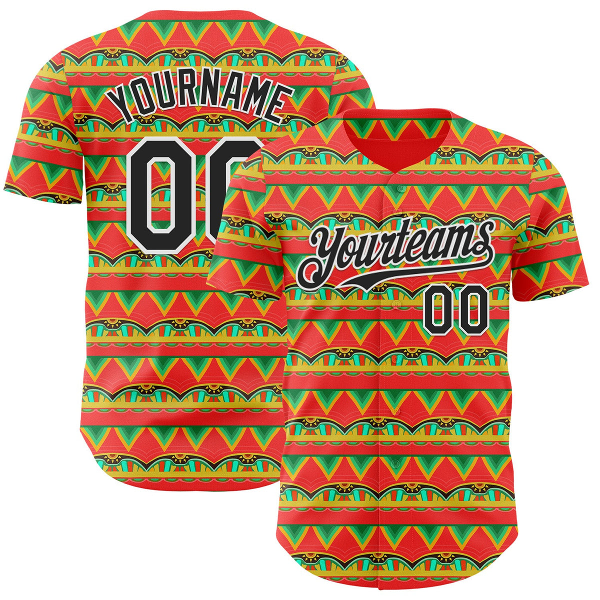 Custom Red Black-White Cinco de Mayo Tribal Pattern Authentic Baseball Jersey