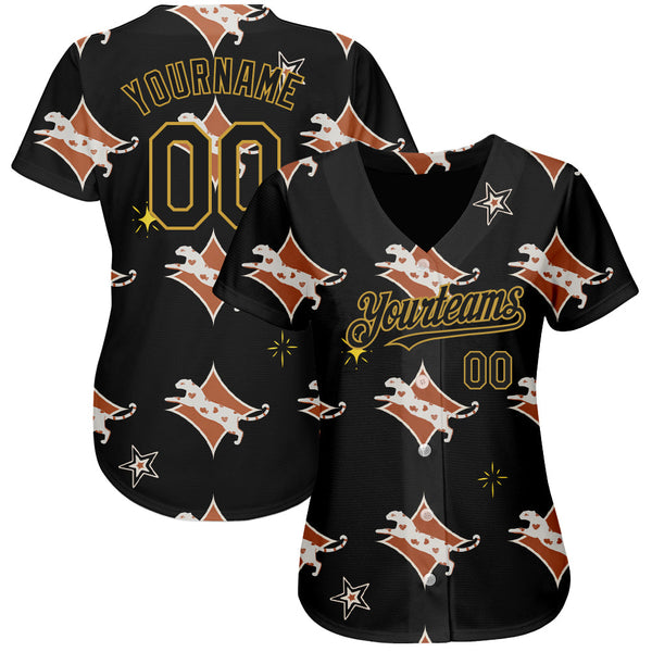 Custom Black Old Gold 3D Pattern Design Leopard Authentic Baseball Jersey alternate