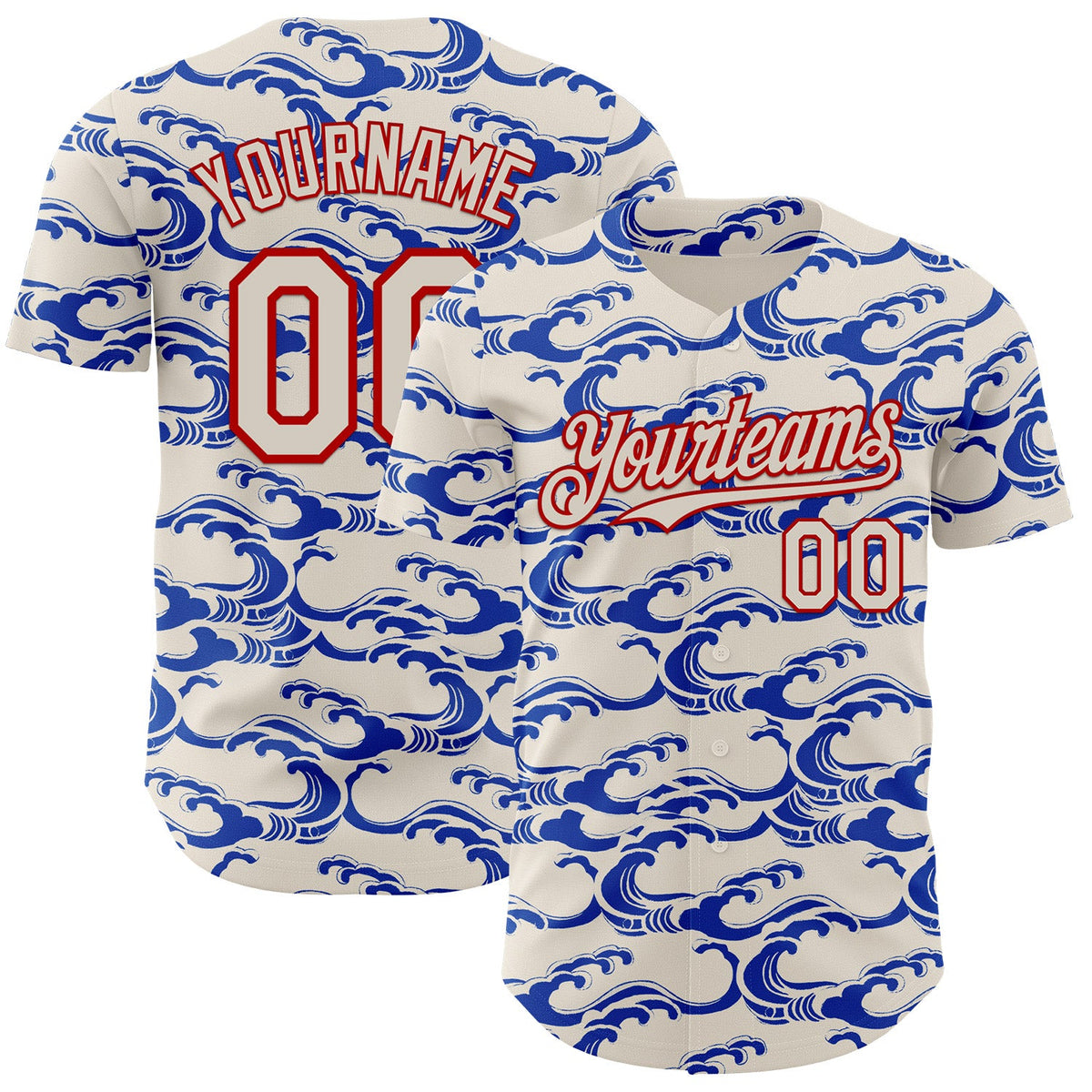 Custom Cream Blue-Red Japanese Wave Authentic Baseball Jersey