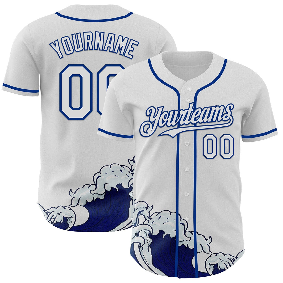 Custom White-Royal Japanese Wave Authentic Baseball Jersey