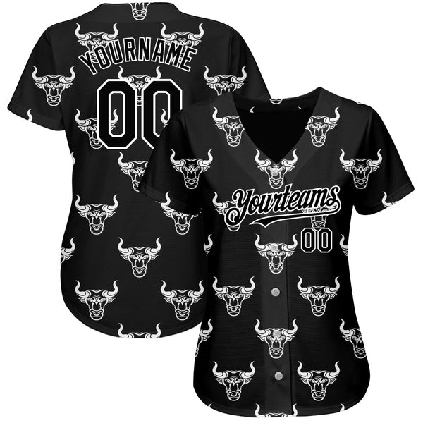 Custom Black White 3D Pattern Design Ox Authentic Baseball Jersey alternate