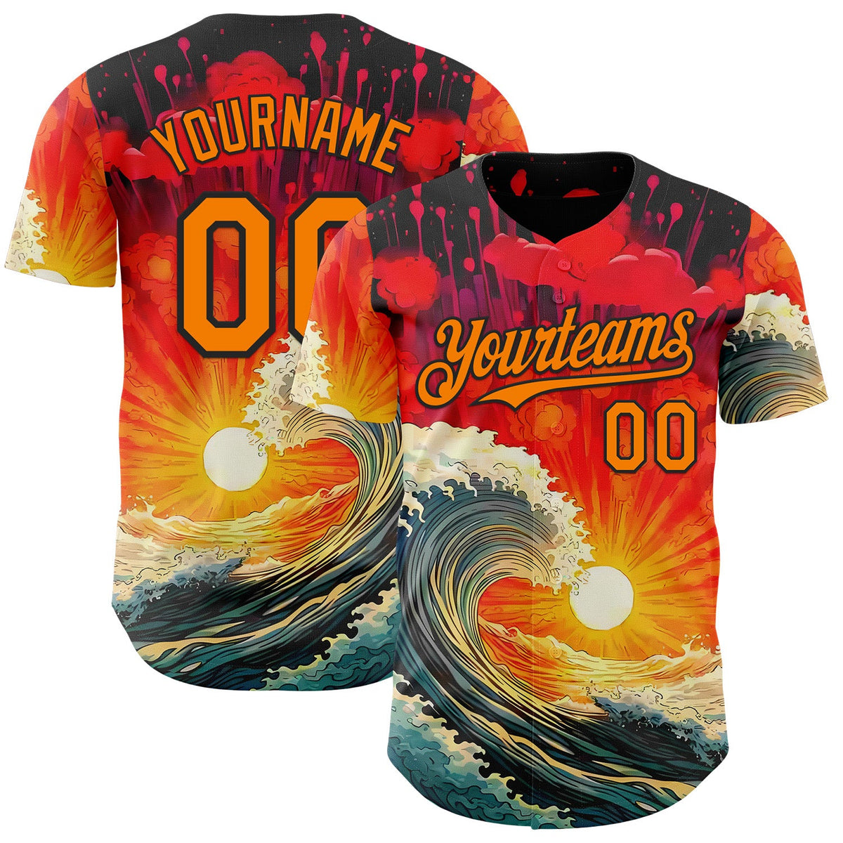 Custom Red Bay Orange-Black Japanese Wave Authentic Baseball Jersey