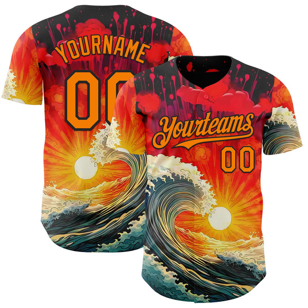 Custom Red Bay Orange-Black Japanese Wave Authentic Baseball Jersey