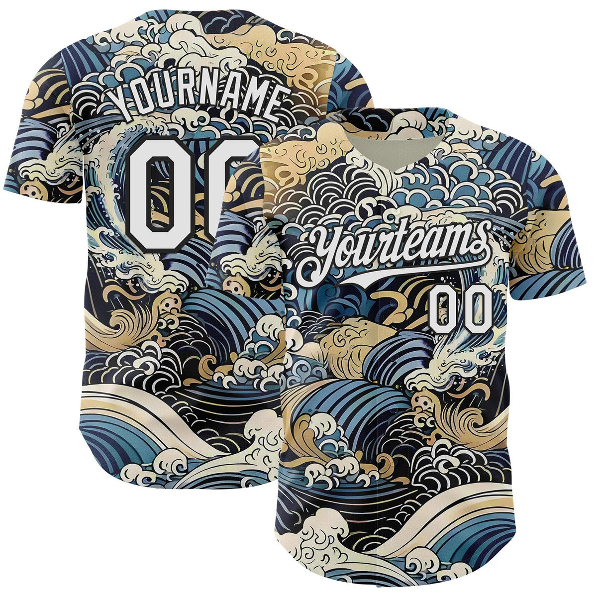 Custom Blue White-Black Japanese Wave Authentic Baseball Jersey