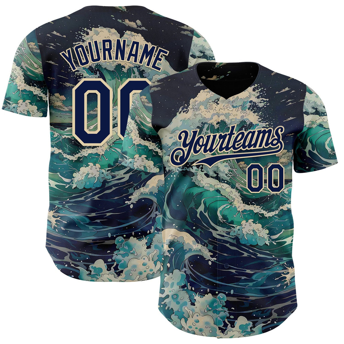 Custom Blue Navy-Cream Japanese Wave Authentic Baseball Jersey