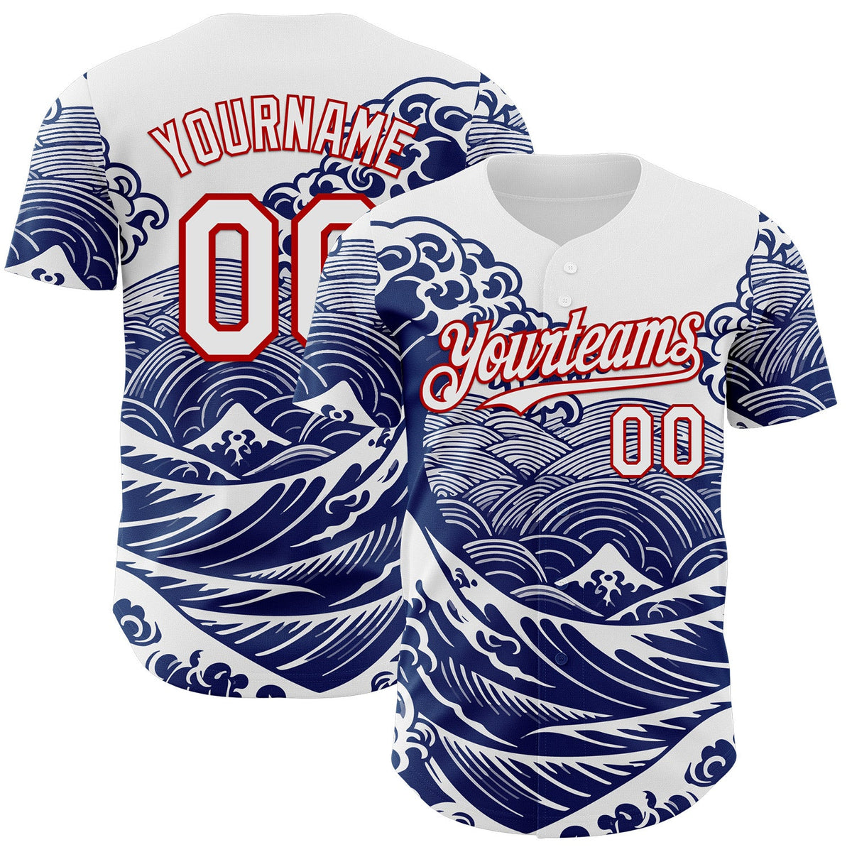Custom White-Red Japanese Wave Authentic Baseball Jersey