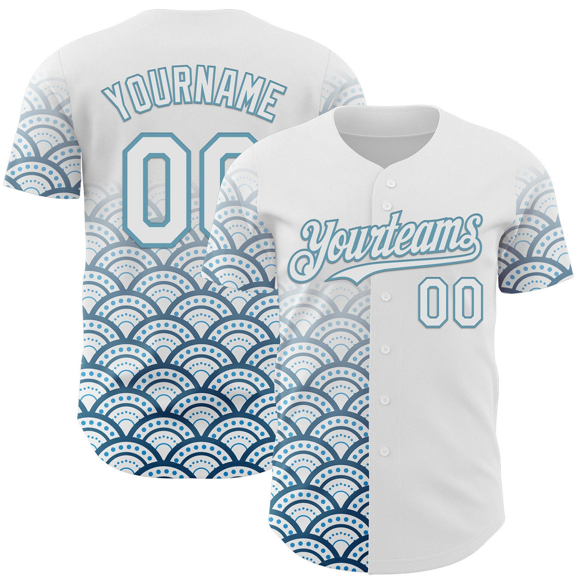Custom White-Shadow Blue Japanese Wave Authentic Baseball Jersey