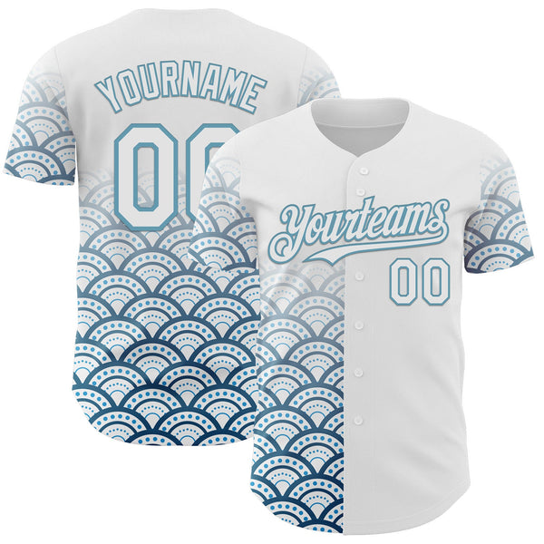 Custom White-Shadow Blue Japanese Wave Authentic Baseball Jersey