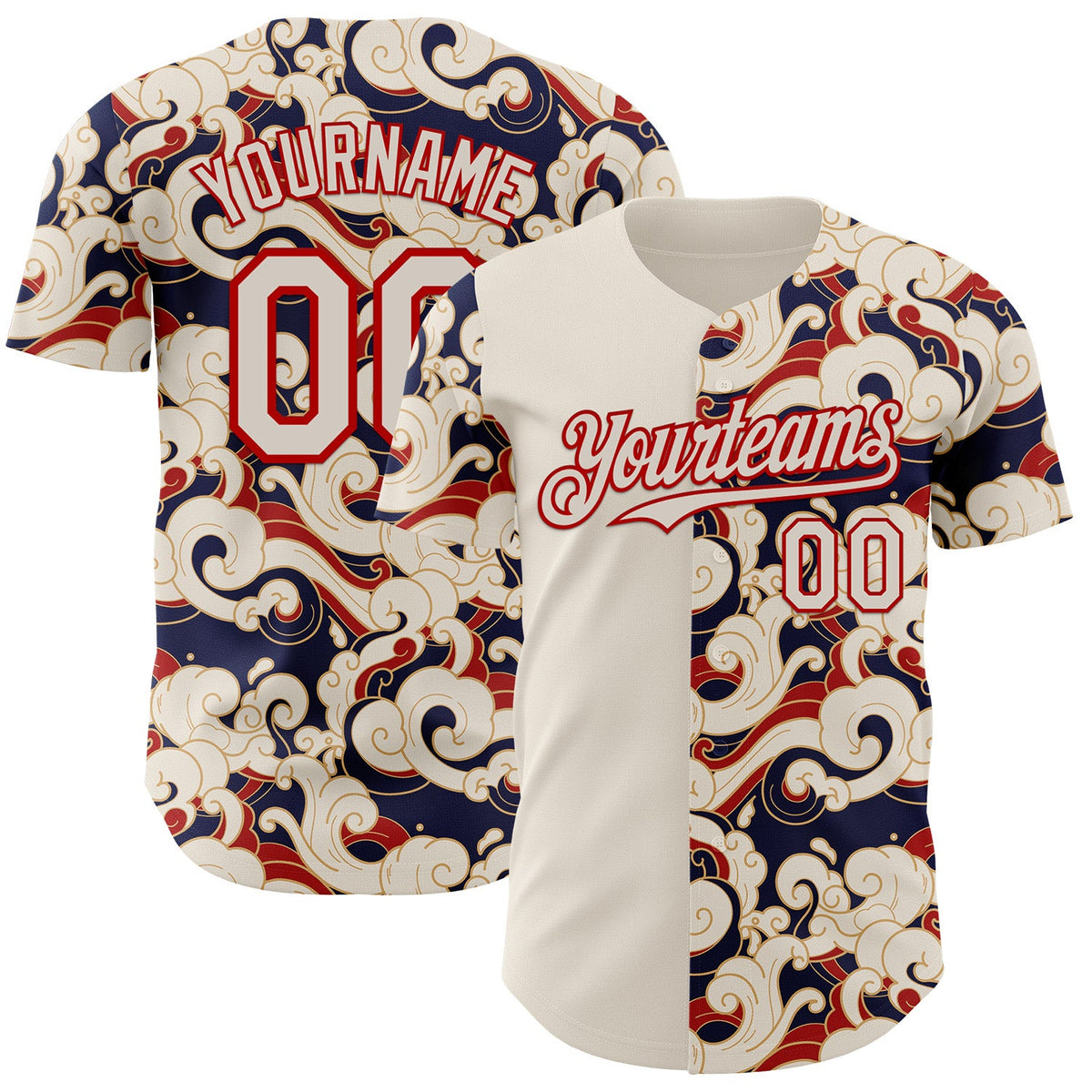 Custom Cream-Red Japanese Wave Authentic Baseball Jersey
