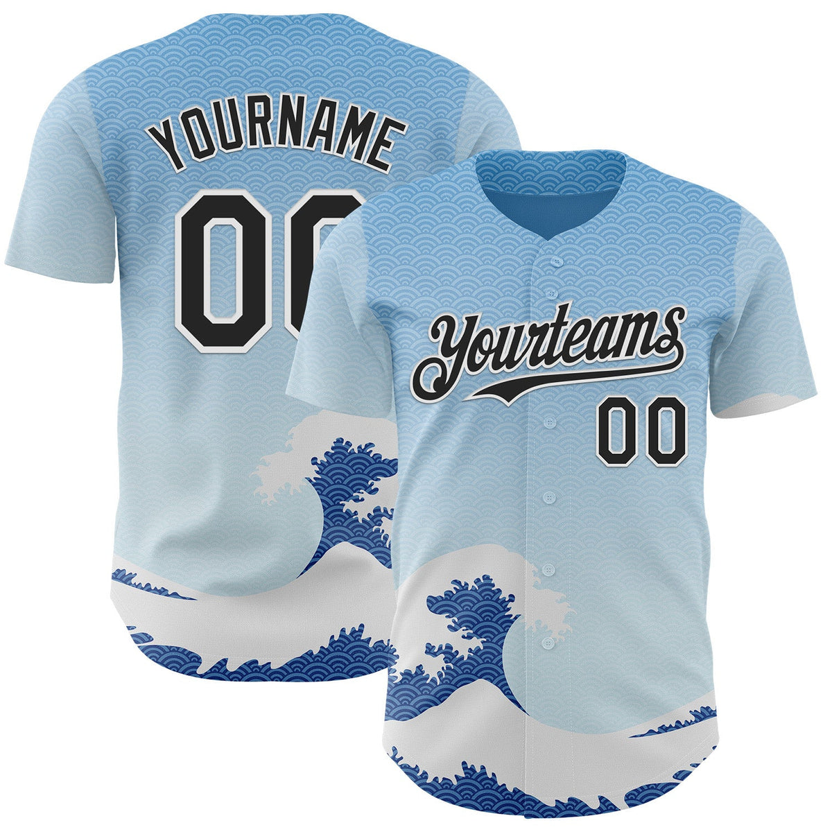 Custom Blue Black-White Japanese Wave Authentic Baseball Jersey