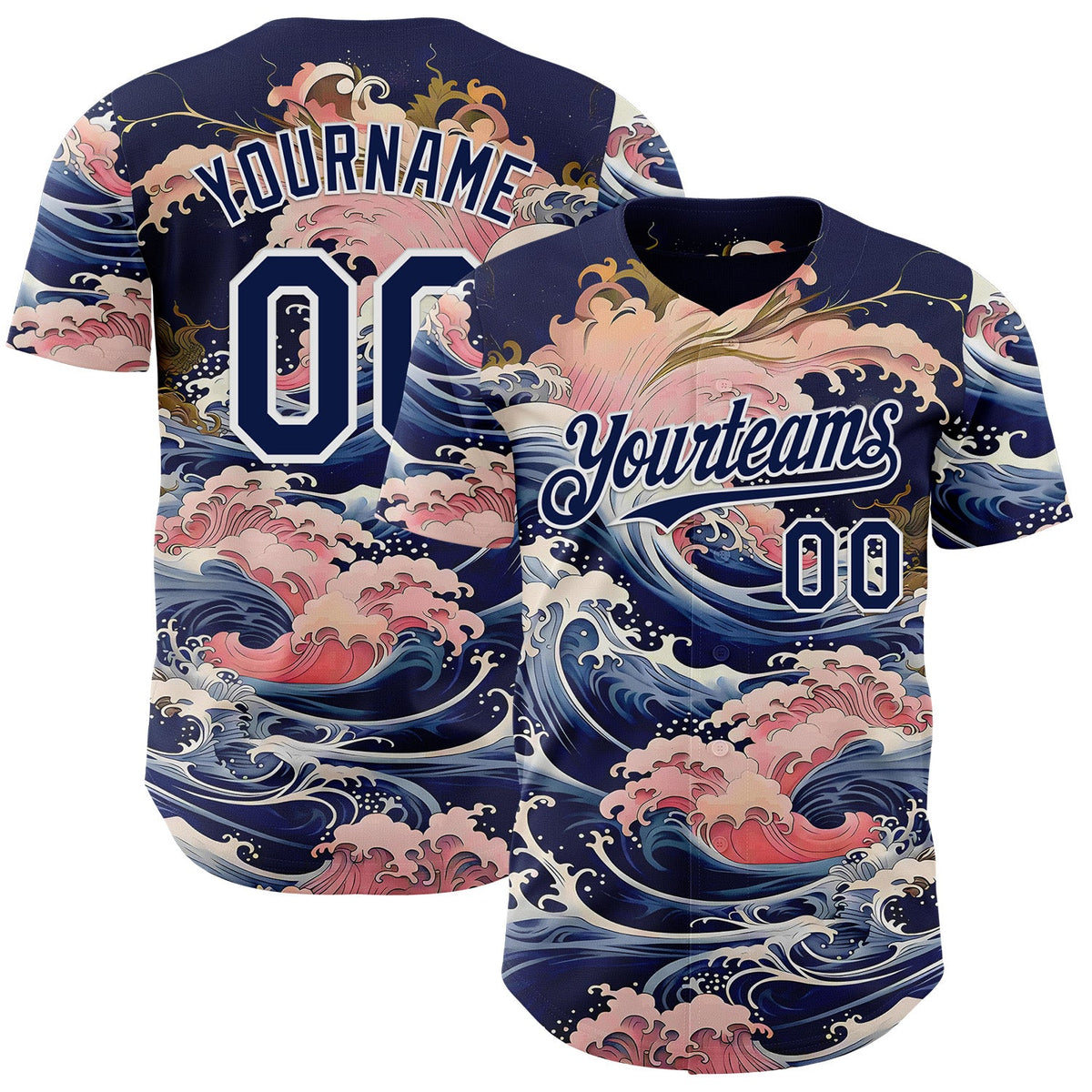 Custom Blue Navy-White Japanese Pastel Wave Authentic Baseball Jersey