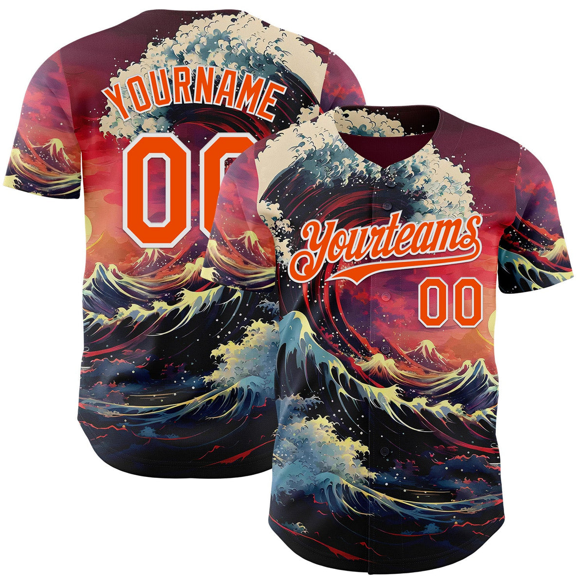 Custom Red Orange-White Japanese Wave Authentic Baseball Jersey