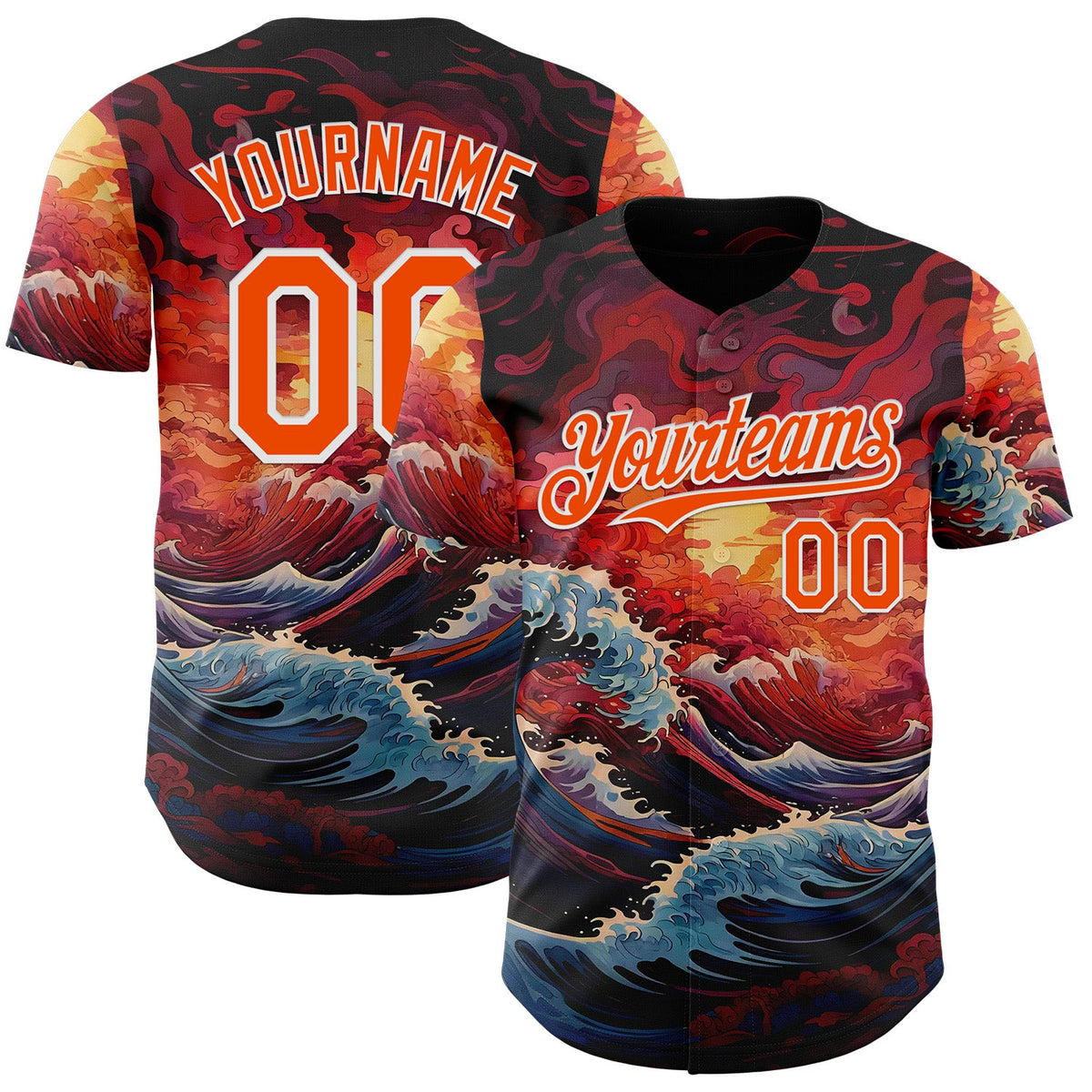 Custom Orange-White Japanese Wave Authentic Baseball Jersey