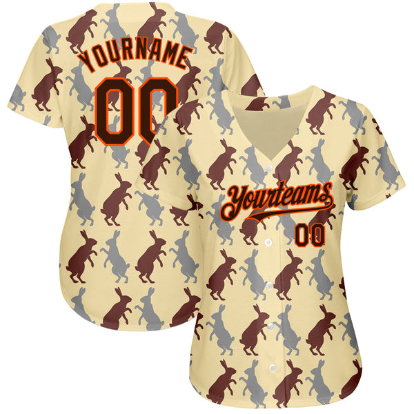 Custom City Cream Brown-Orange 3D Pattern Design Rabbit Authentic Baseball Jersey alternate
