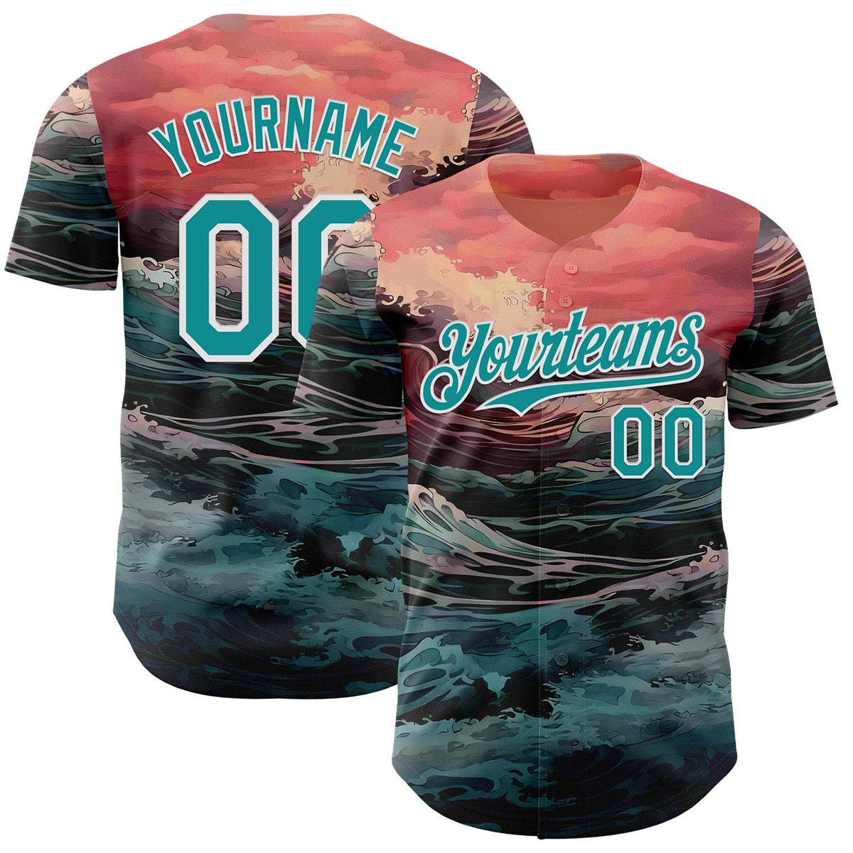 Custom Pink Teal-White Japanese Wave Authentic Baseball Jersey