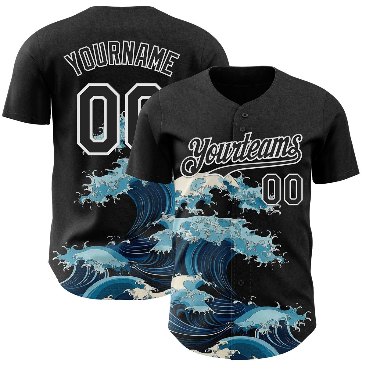 Custom Black-White Japanese Wave Authentic Baseball Jersey