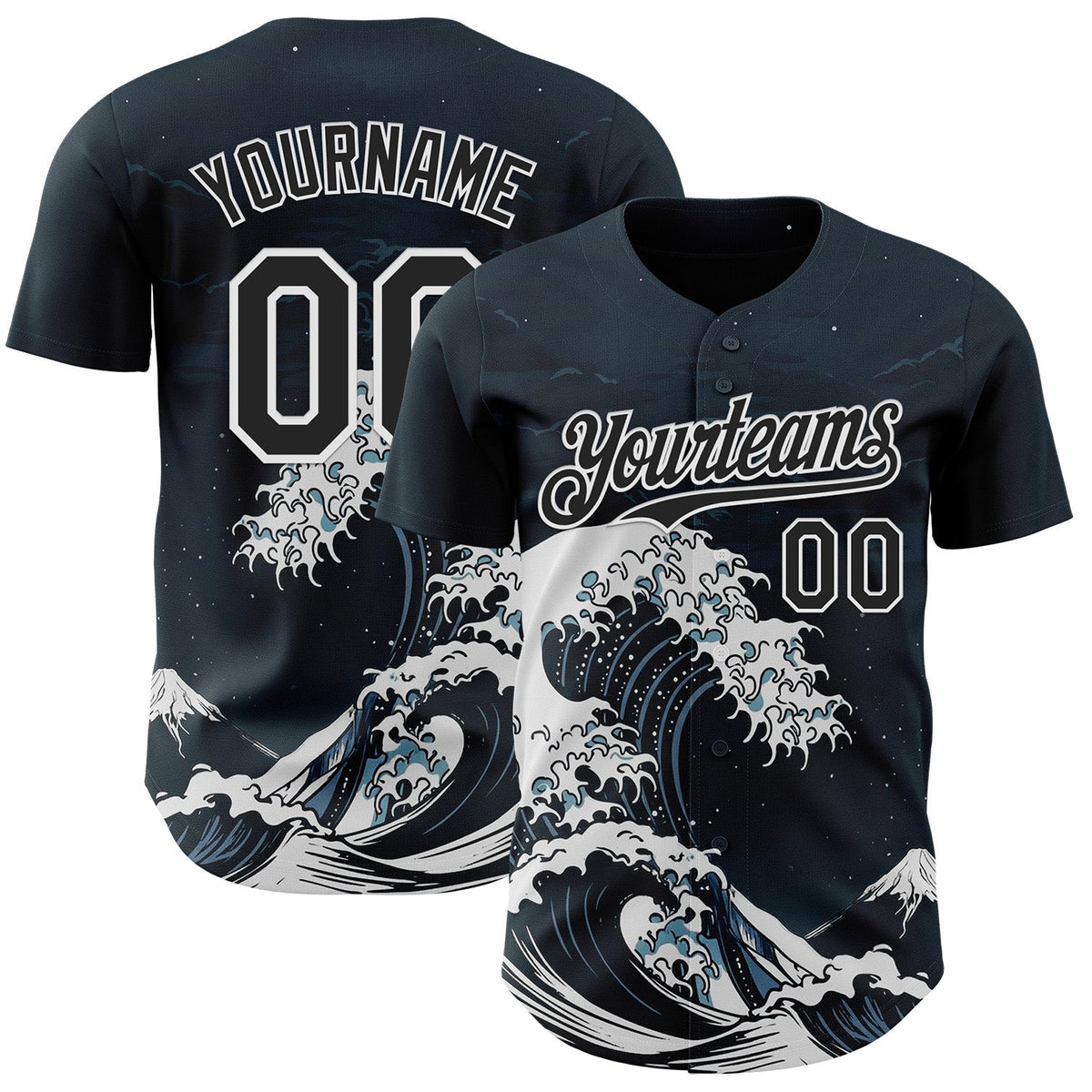 Custom Black-White Japanese Wave Authentic Baseball Jersey