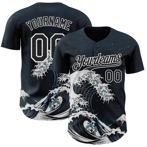 Custom Black-White Japanese Wave Authentic Baseball Jersey