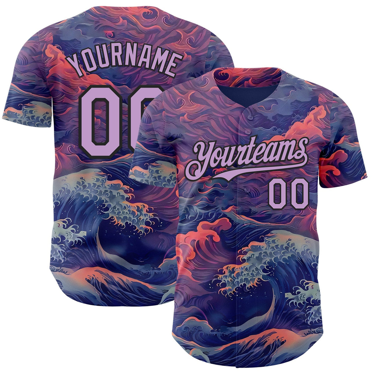 Custom Purple Light Purple-Black Japanese Wave Authentic Baseball Jersey