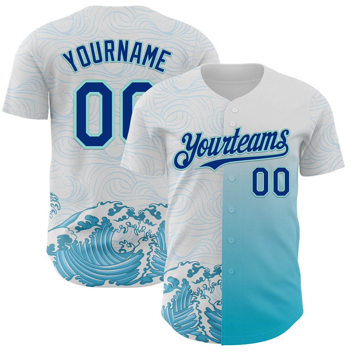 Custom White Royal-Ice Blue Japanese Wave Authentic Baseball Jersey