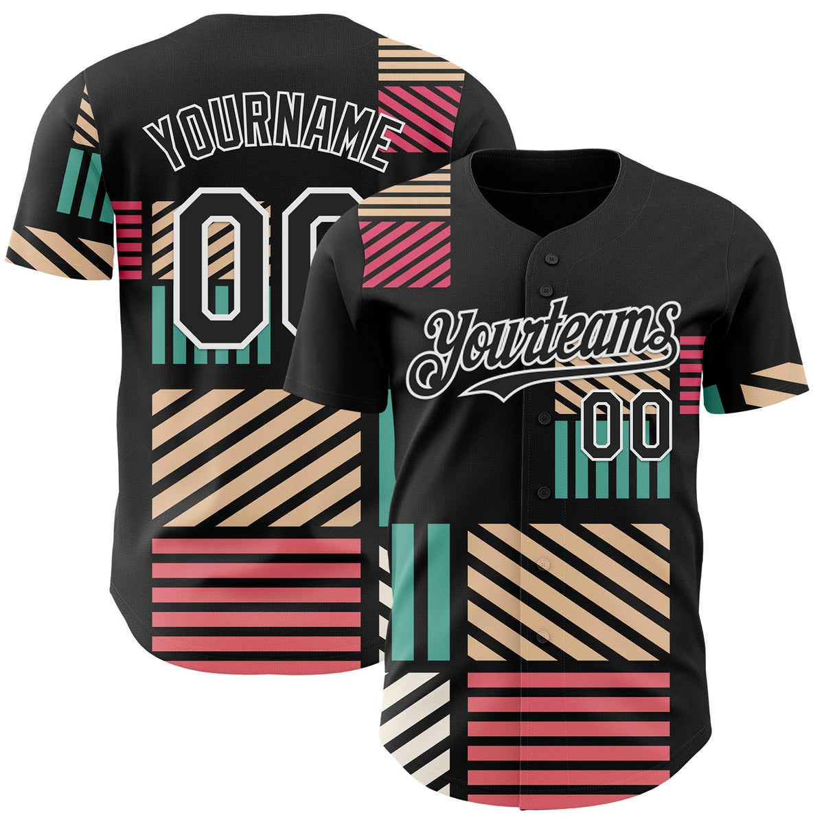 Custom Black-White Geometric Patchwork Asymmetry Authentic Baseball Jersey